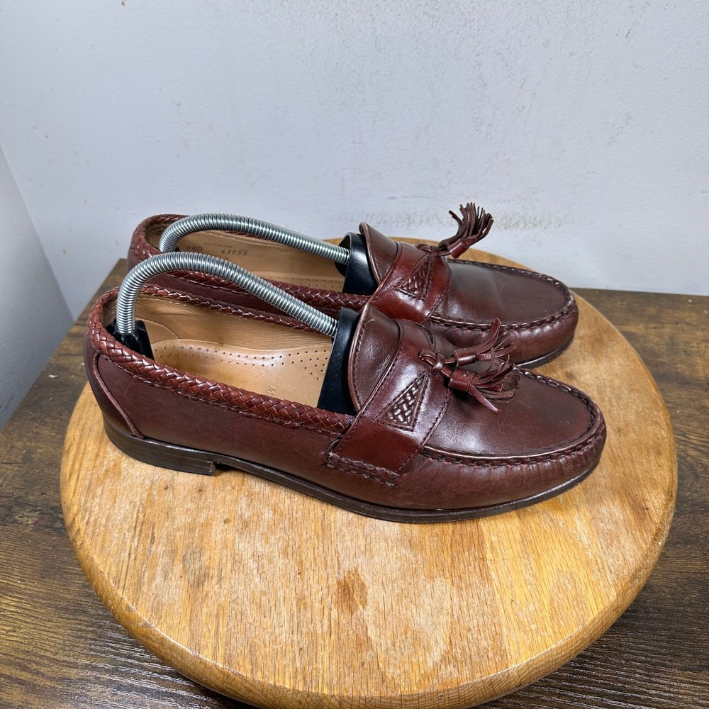 Allen Edmonds Maxfield Burgundy Leather Woven Tassel Loafers Mens 9.5 D USA